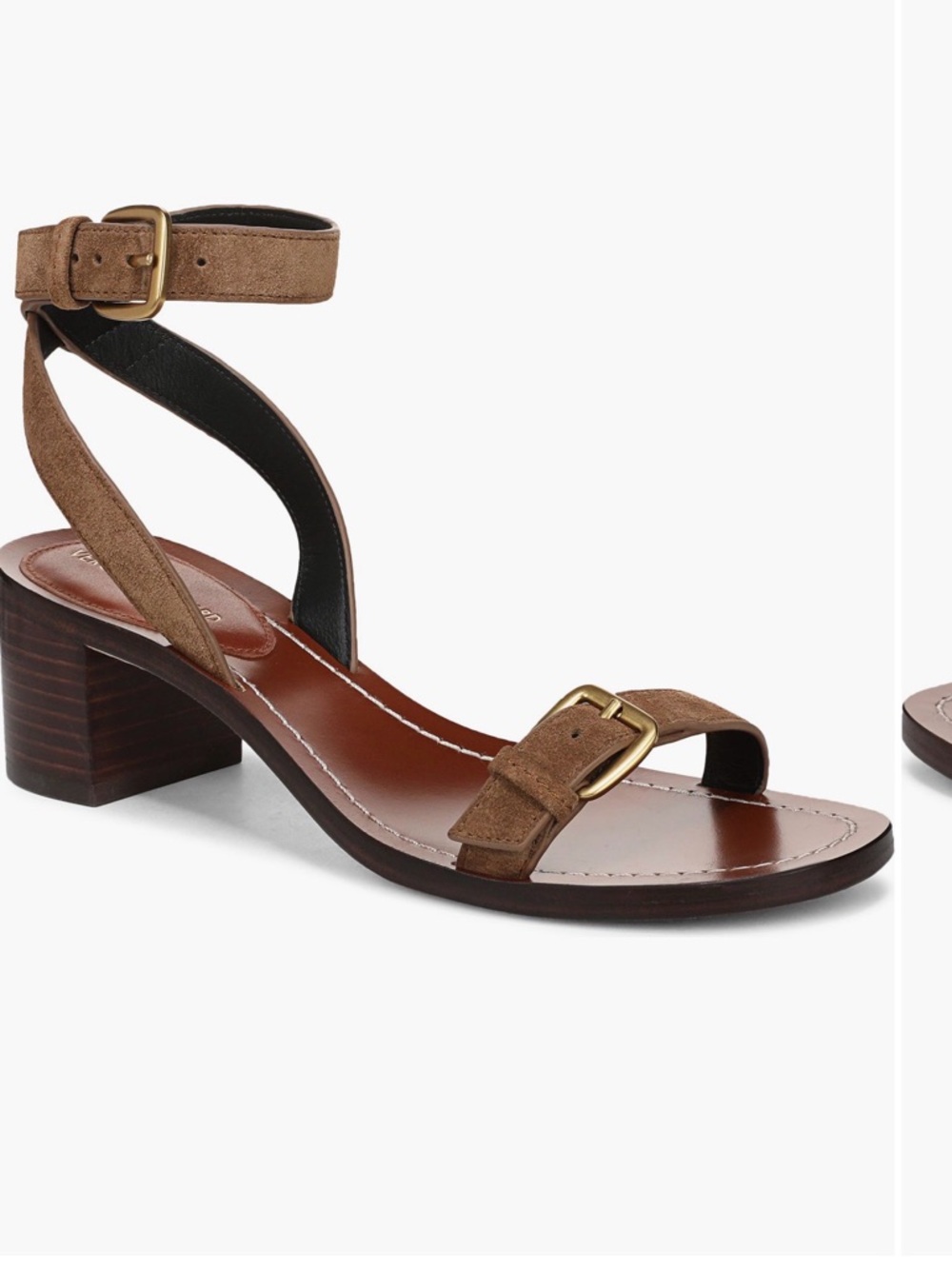 Veronica Beard Elia Hazelwood Brown Suede Ankle-Strap Block Heel Sandals 9.5